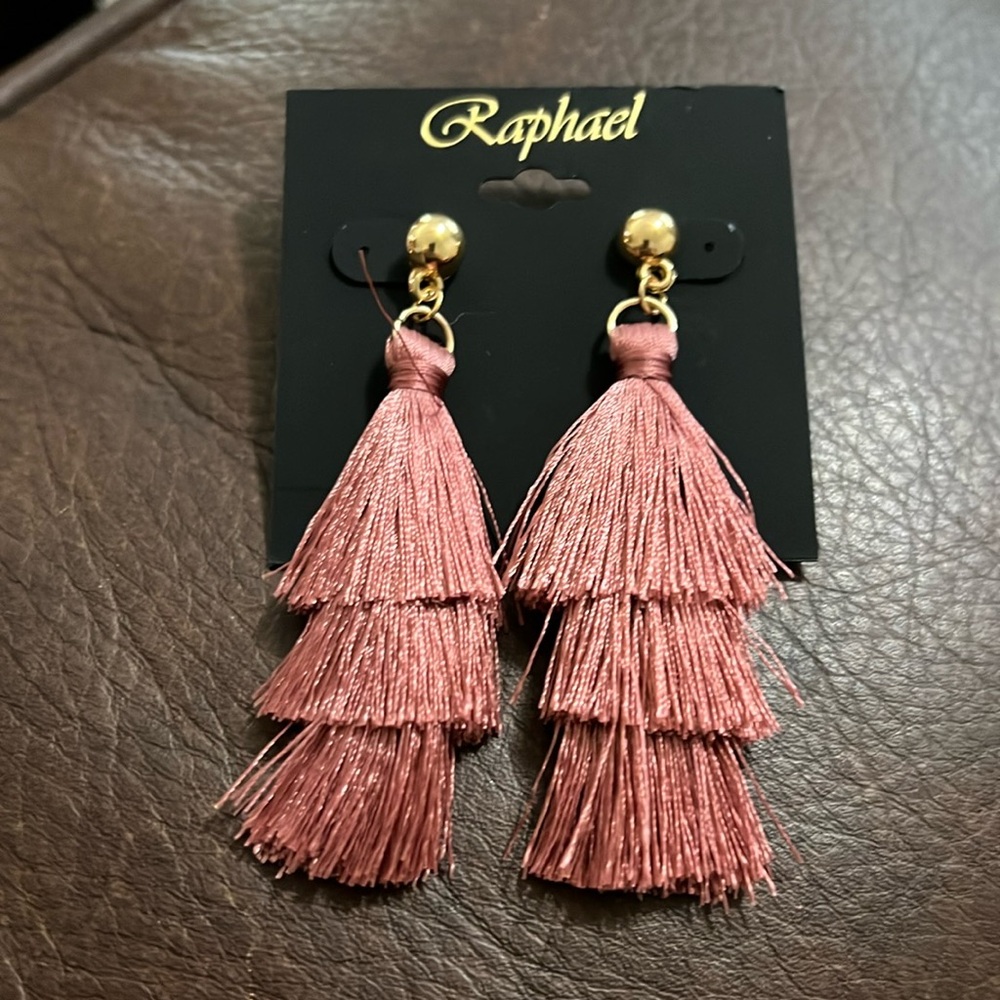 3/$18 Raphael Tassel Pierced Earrings- Mauve Color - New - Lot 450